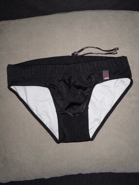 Black Men's Swim Brief with Drawstring